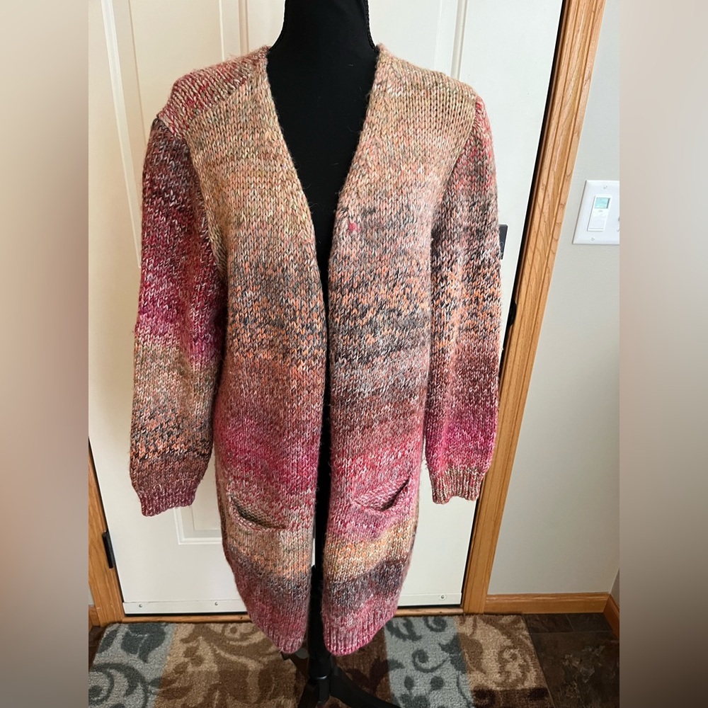 Women’s Belle France multi color wool blend open cardigan. Made in Italy. XL